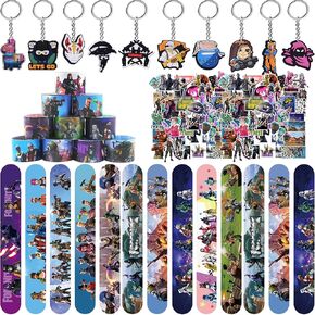 90pcs فيديو ألعاب الفيديو ، وسوار 30pcs سوار Slap 10 أجهزة مفاتيح و 50 PCS ملصقات ، مستلزمات حفلة عيد الميلاد