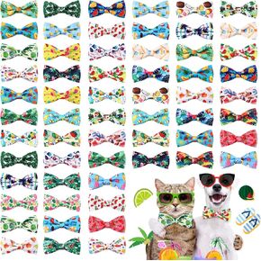 Sanwuta 60 PCS الصيفية اليطانية الكلب القوس العلاقات هاواي بوي القوس الإكسسوارات الكلب سحر مرفقات قابلة للفصل للكلاب الصغيرة المتوسطة كبيرة الكلاب كات جرو أقواس الاستمالة لوازم هاواي