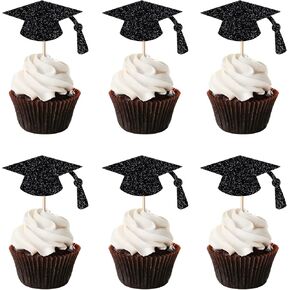 24PCS Cupcake Cupcake Topper - Gold Glitter Capuge Cap Diploma Cupcake Topper- Class of 2025 Cake Cake Decorations (Gold Glitter)
