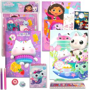 مجموعة قرطاسية Gabby's Dollhouse For Girls - 11 جهاز كمبيوتر مع مجلد ، دفتر ملاحظات ، محو ، حالة ، ملصقات ، وأكثر من | مستلزمات مدرسة غابي دمية