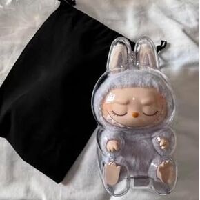 popmart labubu clear figure display case with keychain ، pvc material