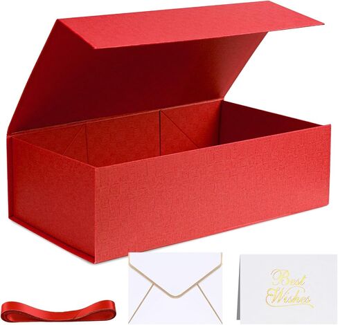 VGOODALL Luxury White Gift Box with Lid, 14x8.7x4.3inches - Magnetic Closure, Ribbon & Greeting Card for Birthdays, Graduation, Weddings in Saudi Arabia
