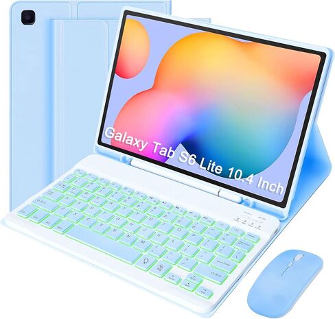 Keyboard Case with Mouse for Samsung Galaxy Tab S6 Lite 10.4 Inch 2024/2022/2020, Detachable Bluetooth Backlight Keyboard, Slim Stand Cover with S Pen Holder,Pink in Saudi Arabia