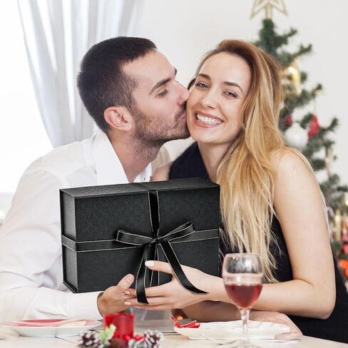 صندوق هدايا بيضاء فاخرة فاخرة مع غطاء ، 14 × 8.7x4.3 بوصة - الإغلاق المغناطيسي ، شريط الشريط والترحيب لأعياد الميلاد ، التخرج ، حفلات الزفاف in Kuwait