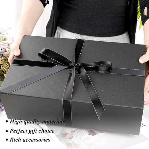 صندوق هدايا بيضاء فاخرة فاخرة مع غطاء ، 14 × 8.7x4.3 بوصة - الإغلاق المغناطيسي ، شريط الشريط والترحيب لأعياد الميلاد ، التخرج ، حفلات الزفاف in Kuwait