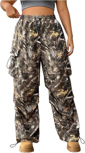 Verdusa Women's Plus Size Drawstring Waist Loose Cargo Pants Ruched Parachute Trousers in Saudi Arabia