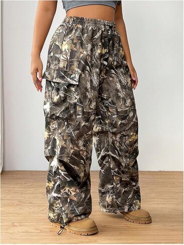 Verdusa Women's Plus Size Drawstring Waist Loose Cargo Pants Ruched Parachute Trousers in Saudi Arabia