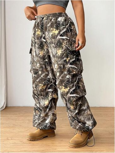Verdusa Women's Plus Size Drawstring Waist Loose Cargo Pants Ruched Parachute Trousers in Saudi Arabia