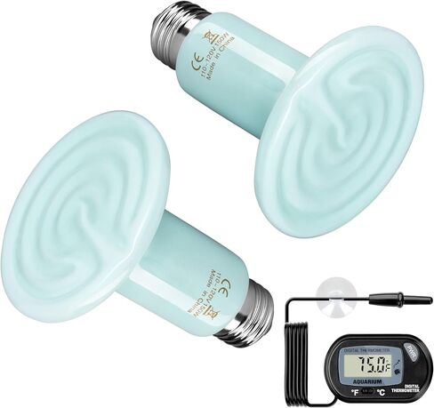 Simple Deluxe 150W 2-Pack Ceramic Heat Emitter Reptile Heat Bulb No Light, LCD Digital Aquarium Thermometer, for Reptile Amphibian, 2 Pack + Thermometer, Green in Saudi Arabia