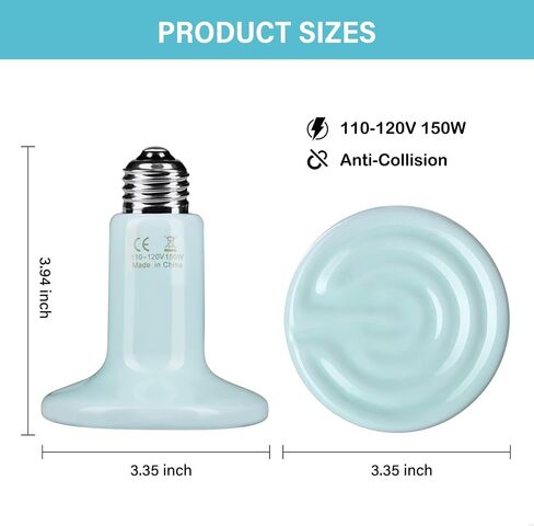 Simple Deluxe 150W 2-Pack Ceramic Heat Emitter Reptile Heat Bulb No Light, LCD Digital Aquarium Thermometer, for Reptile Amphibian, 2 Pack + Thermometer, Green in Saudi Arabia