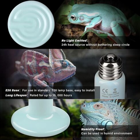 Simple Deluxe 150W 2-Pack Ceramic Heat Emitter Reptile Heat Bulb No Light, LCD Digital Aquarium Thermometer, for Reptile Amphibian, 2 Pack + Thermometer, Green in Saudi Arabia