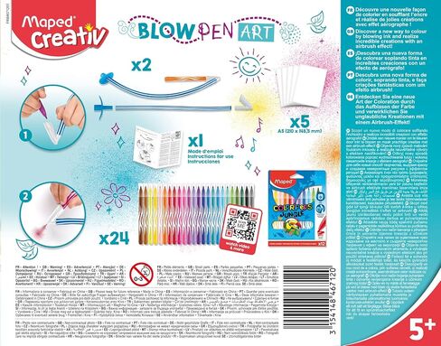 Maped Creativ Blow Art Kit - 24x Felt Tip Pens and 2x Airbrush Tools - Children's Craft Art Kit in Saudi Arabia