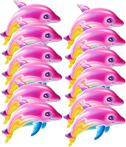 Large 36" Pink Rainbow Colorful Dolphin Inflatable Pool Toy (Pack of 1) Infate Beach Poolside Aquatic Themed Decor Birthday Party Decoration in Kuwait