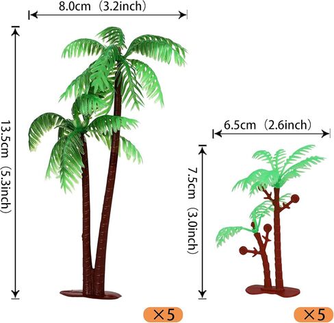 Rsstarxi 10 Pack Palm Tree Cake Topper Plastic Green Palm Tree Coconuts Cupcake Toppers Summer Beach Theme Palm Tree Decorations for Hawaii Baby Shower Birthday Party Cake Decorations in Kuwait