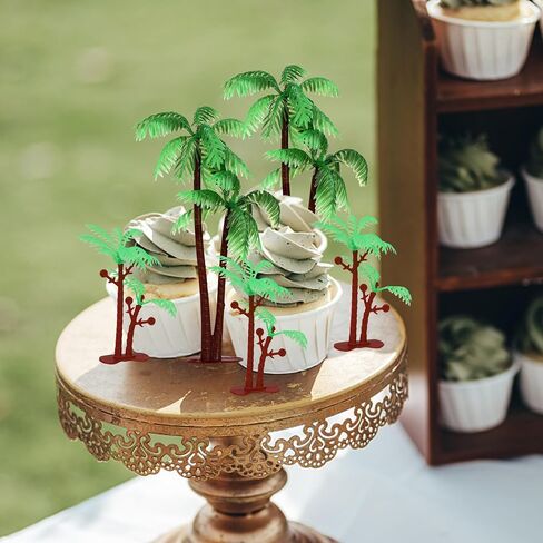 Rsstarxi 10 Pack Palm Tree Cake Topper Plastic Green Palm Tree Coconuts Cupcake Toppers Summer Beach Theme Palm Tree Decorations for Hawaii Baby Shower Birthday Party Cake Decorations in Kuwait