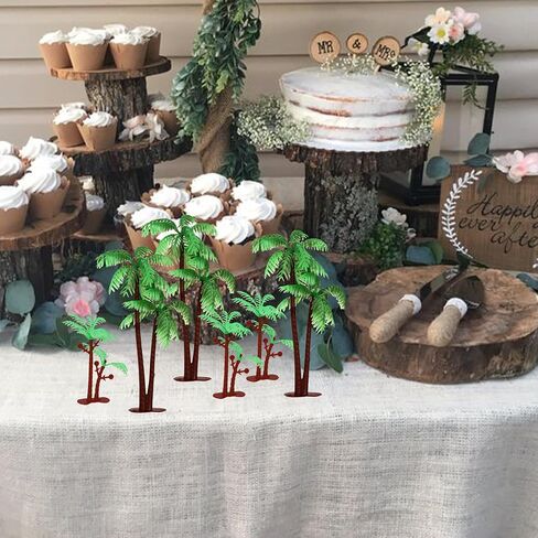 Rsstarxi 10 Pack Palm Tree Cake Topper Plastic Green Palm Tree Coconuts Cupcake Toppers Summer Beach Theme Palm Tree Decorations for Hawaii Baby Shower Birthday Party Cake Decorations in Kuwait
