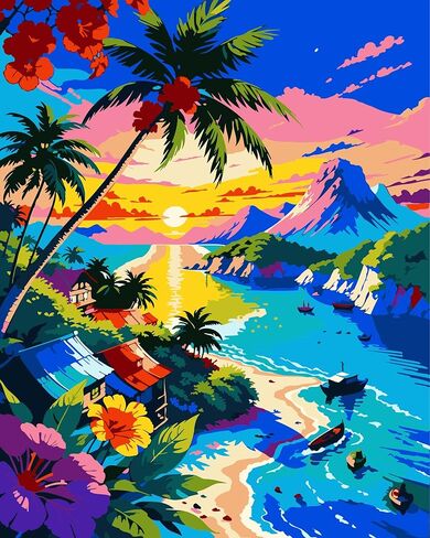 QUITEDEW Paint by Numbers Kit for Adults Beach,Paint by Number for Adults,DIY Oil Painting Gifts Arts Crafts for Home Decor 16x20 Inch(Landscape) in Kuwait