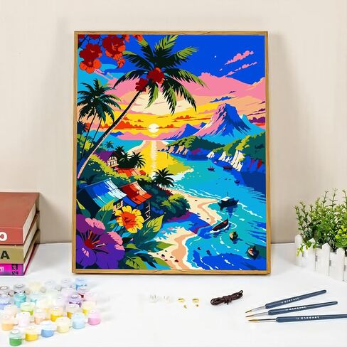 QUITEDEW Paint by Numbers Kit for Adults Beach,Paint by Number for Adults,DIY Oil Painting Gifts Arts Crafts for Home Decor 16x20 Inch(Landscape) in Kuwait