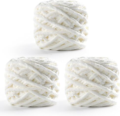 3 Pack Chunky Chenille Yarn for Crocheting - Blanket Thick Yarn for Crochet Amigurumi/Home Decor - Baby Plush Amigurumi Yarn Total Length 222 Yds (Milky White) in Kuwait