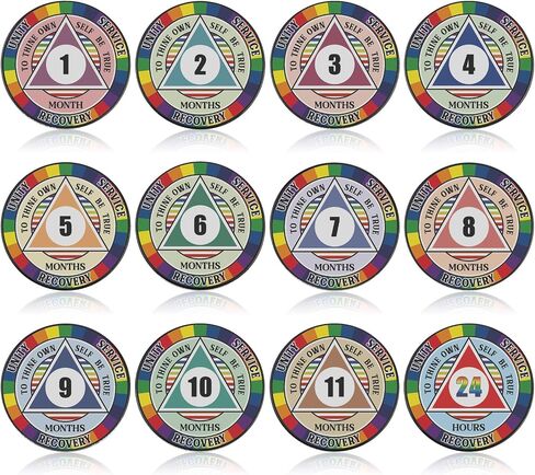12 Pcs Aa Chips and Medallions Sobriety Recovery Monthly Chips 24hr Newcomer 1-11 Months Aa Tokens Alcoholics Anonymous Medallion (Classic) in Saudi Arabia