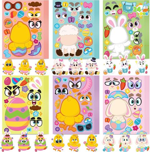 JOYIN 24 PCS Easter Mix and Match Make a Face Animal Stickers with Easter Egg Themed Pig, Bunny, Chicken, Cow, Sheep, Duck Party Favor Supplies, Art and Craft in Saudi Arabia