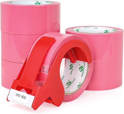 BOMEI PACK Pink Packing Tape with Dispenser, 2.6 Mil 1.88 Inch x 60 Yards, 6 Refills Rolls Pink Box Tape for Moving, Shipping and Packaging in Kuwait