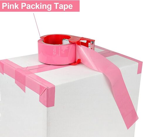 BOMEI PACK Pink Packing Tape with Dispenser, 2.6 Mil 1.88 Inch x 60 Yards, 6 Refills Rolls Pink Box Tape for Moving, Shipping and Packaging in Kuwait