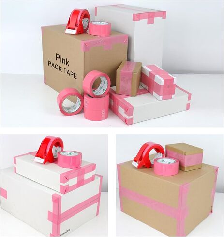 BOMEI PACK Pink Packing Tape with Dispenser, 2.6 Mil 1.88 Inch x 60 Yards, 6 Refills Rolls Pink Box Tape for Moving, Shipping and Packaging in Kuwait