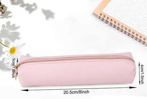 Pencil Case, Leather Comestic Bag Makeup Case with Zipper Pencil Pouch Office Organizer Box for Adlut (Pink) in Kuwait