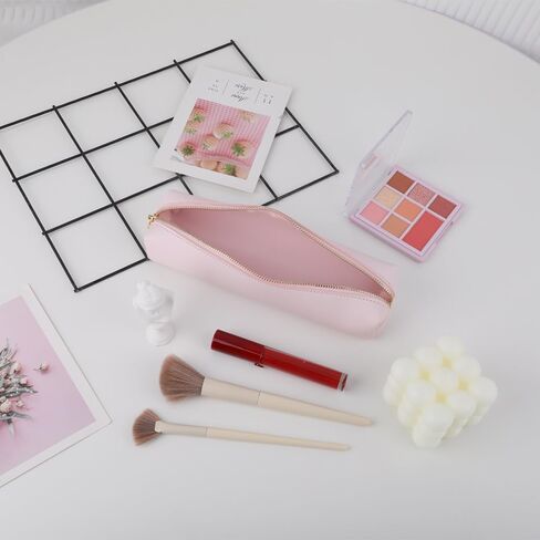 Pencil Case, Leather Comestic Bag Makeup Case with Zipper Pencil Pouch Office Organizer Box for Adlut (Pink) in Kuwait