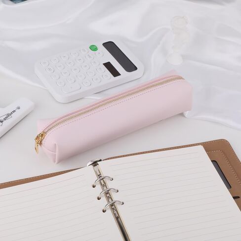 Pencil Case, Leather Comestic Bag Makeup Case with Zipper Pencil Pouch Office Organizer Box for Adlut (Pink) in Kuwait
