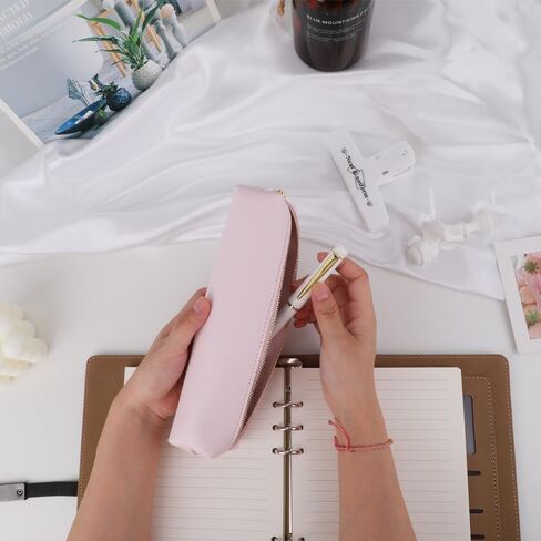 Pencil Case, Leather Comestic Bag Makeup Case with Zipper Pencil Pouch Office Organizer Box for Adlut (Pink) in Kuwait