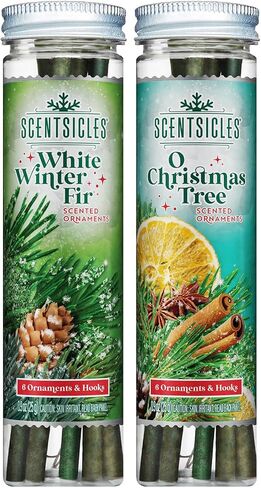 Scentsicles O Christmas Tree and Snowberry Pine Scented Christmas Ornaments with Hooks - 2 Pack (2 Bottles, 12 Sticks Total) in Kuwait