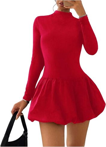 GORGLITTER Women's Y2k Bubble Dress Cute Long Sleeve Mini Dress Slim Fit Short Dress in Kuwait