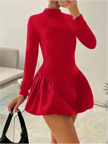 GORGLITTER Women's Y2k Bubble Dress Cute Long Sleeve Mini Dress Slim Fit Short Dress in Kuwait