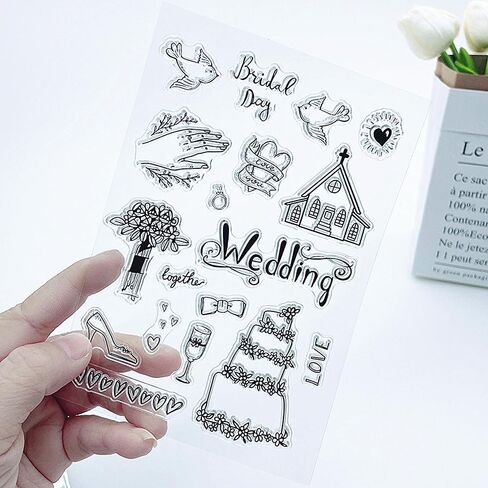 Wedding Cake Ring Pattern Clear Stamps Love Dove Flower Transparent Seal Clear Stamps for Holiday Card Making Decoration and DIY Scrapbooking Album DIY Crafts in Kuwait