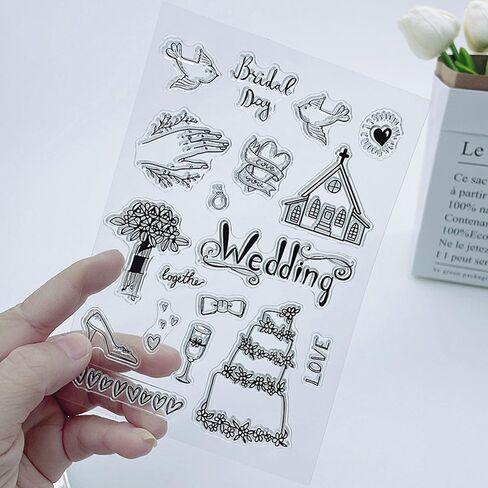 Wedding Cake Ring Pattern Clear Stamps Love Dove Flower Transparent Seal Clear Stamps for Holiday Card Making Decoration and DIY Scrapbooking Album DIY Crafts in Kuwait