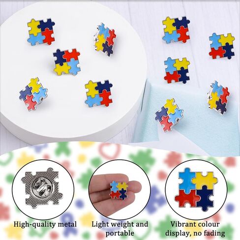 WANDIC 10 PCS Autism Awareness Pins,Colorful Puzzle Pieces Badges Hope Lapel Pin Metal Autism Brooches for Autism Events Clothing Decor in Saudi Arabia