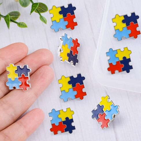 WANDIC 10 PCS Autism Awareness Pins,Colorful Puzzle Pieces Badges Hope Lapel Pin Metal Autism Brooches for Autism Events Clothing Decor in Saudi Arabia