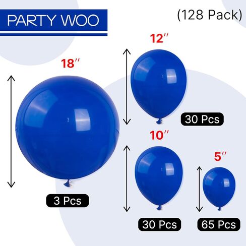 Partywoo Royal Blue Balloons 128 PCS بأحجام مختلفة من 18 12 10 5 5 بوصات أزرق غامق بونون بونون القوس المتجول للتخرج في 4 يوليو من زخارف عيد ميلاد الطفل الأزرق-Y59 in Kuwait