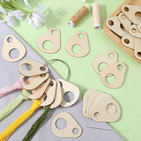 GORGECRAFT 100Pcs Teardrop Embroidery Floss Drops Wood Thread Cross Stitch Bobbins 5 x 4.4CM Winding Board Card Needlework Thread Organization with Floss Ring for Craft DIY Sewing Storage Supplies in Kuwait
