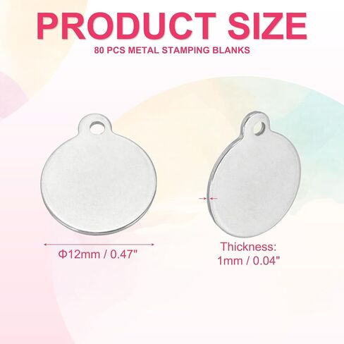 PATIKIL 80 Pcs 1/2 Inch Round Metal Stamping Blanks, Stainless Steel Silver Tone Blank Tags with Hole for Metal Stamping Tag, Jewelry Making, Engraving in Kuwait