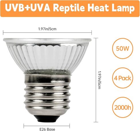 Reptile Heat Lamp, UVA UVB Heat Lamp Bulbs, E26 Turtle Heat Lamp Blubs 50W 4Pack, Basking Light for Bearded Dragon, Lizard, Snake and Frog in Saudi Arabia