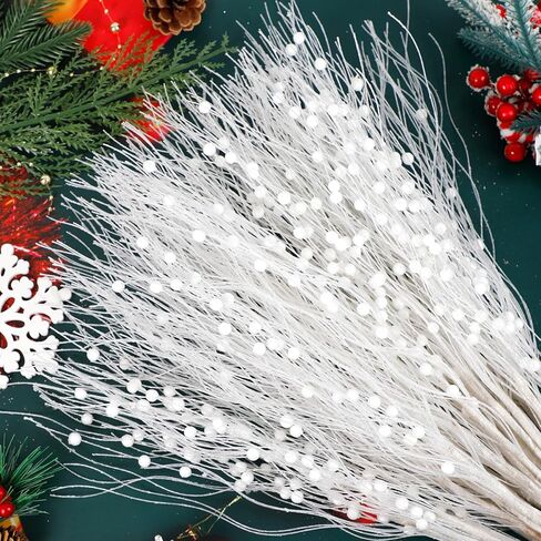 SUPREME XMAS 30 Pack Artificial Glitter Berry Stem Ornaments, Pink Christmas Ornaments Branches Picks Set for Xmas Tree Decorations Gift Small Vase Wreath Fireplace Home Holiday Wedding Party Decor in Saudi Arabia