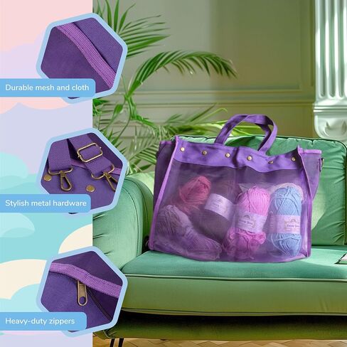 JubileeYarn Mesh Yarn Storage Tote Bag - Purple - 1 Bag in Kuwait