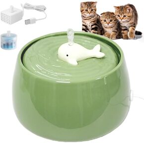 نافورة مياه Cat Cat Cat ، 45 أوقية/1.3L فائقة الصمامة أوتوماتيكية لمياه الشرب الأليفة للقطط الداخلية مع تصميم لطيف ، مرشح كربون نشط ، مثالي للقطط والكلاب الصغيرة (الأخضر)