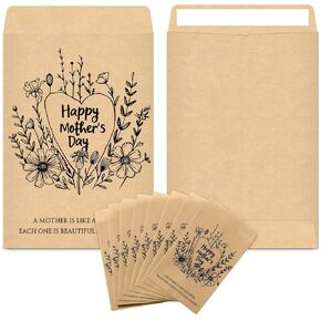 Spakon 25 Pcs Mothers Day Seed Packet Favors Wildflower Happy Mother's Day Self Adhesive Envelopes for Guests Retro Flower Packet Kraft Mini Organizer Decorations for Mom Party Gift Favors, No Seeds