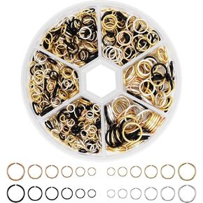 حلقات القفز مع أدوات مفتوحة/إغلاق لصنع المجوهرات ، 970 pcs o Ring Connectors مجموعة حلقات القفز المفتوحة ، حلقة القفزات السوداء الذهبية الفضية لتصنيع مفاتيح صنع المجوهرات