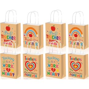 12 Pcs Thank You Teachers Gift Bags with Handles Teacher Appreciation Paper Goodie Bags for Teacher Graduation Party Supplies