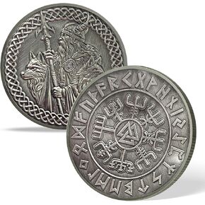 Thor Norse Challenge Coin - Viking God Thor with Mjölnir و Runes - Nordic Troughible for Strength and Prowes in Norse Mythology